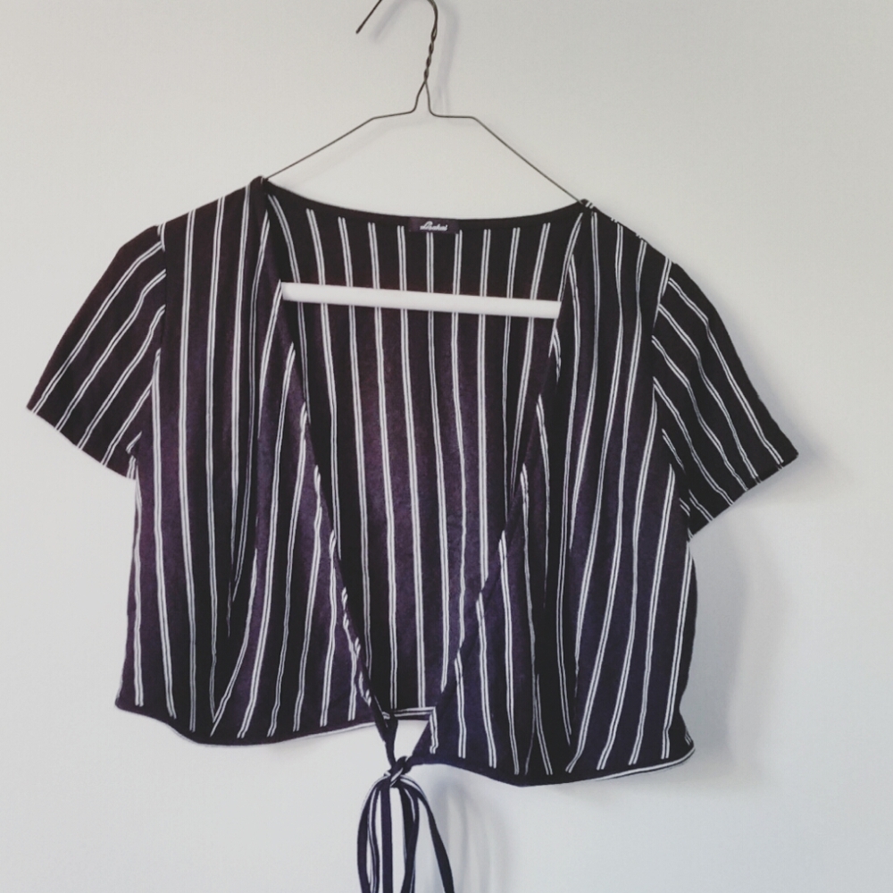 90s Black and White Striped Crop Top